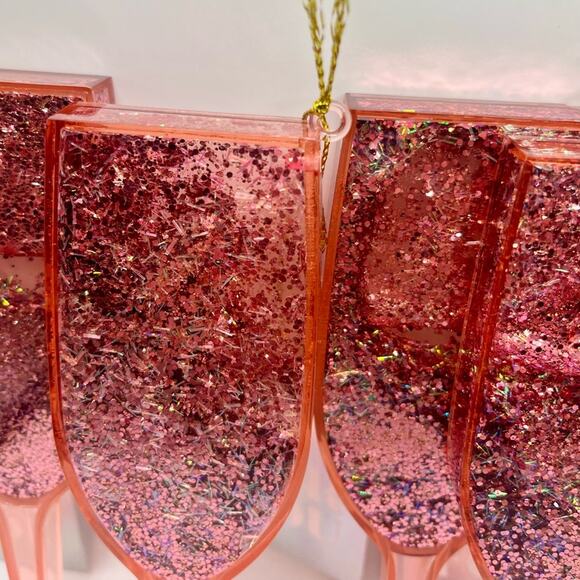 Urban Outfitters glitter champagne glasses pink ornaments NWT - Picture 6 of 8
